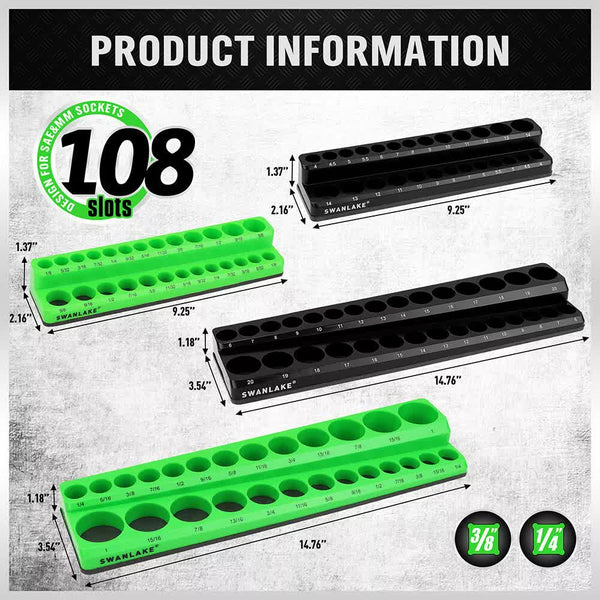 Swanlake 4Pc Magnetic Socket Organizer Tray 3/8" 1/4" Sae Metric Holder Other Tool Storage
