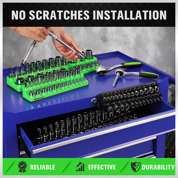 Swanlake 4Pc Magnetic Socket Organizer Tray 3/8" 1/4" Sae Metric Holder Other Tool Storage