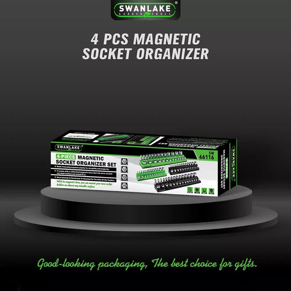 Swanlake 4Pc Magnetic Socket Organizer Tray 3/8" 1/4" Sae Metric Holder Other Tool Storage