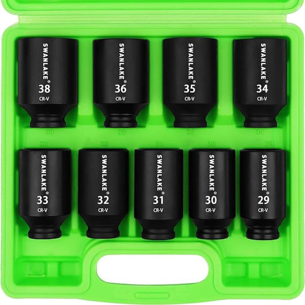 Swanlake 9 Piece 1/2" Drive Jumbo Impact Socket Set Metric 29Mm 38Mm Large Socksts Spindle Axle Nut Cr V Black Socket Wrenches