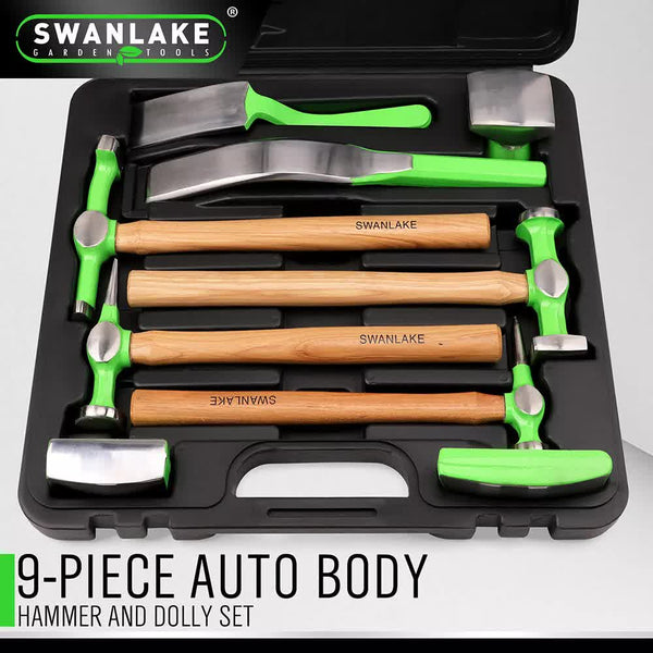Swanlake 9 Piece Garden Tools Auto Body Hammer Dolly Set Car Dent Repair Case Dent Repair Kits & Tools
