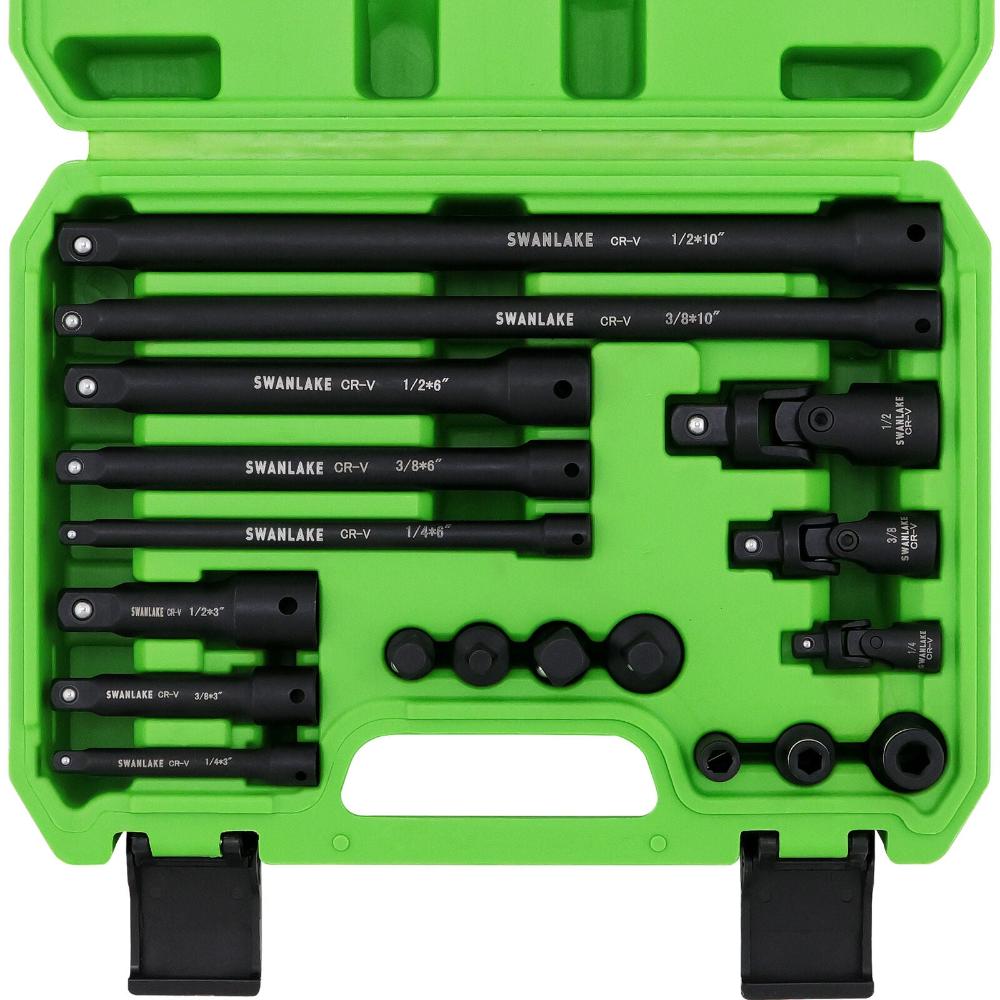 Swanlake 18Pcs Drive Tool Accessory Set Extension Bars Impact Universal Joint Other Hand Tools