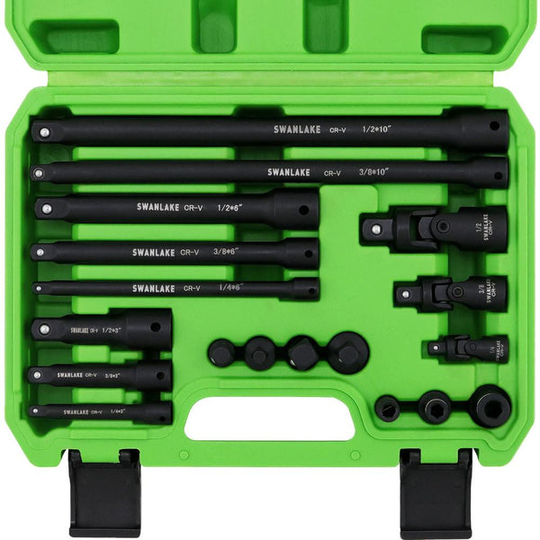 Swanlake 18Pcs Drive Tool Accessory Set Extension Bars Impact Universal Joint Other Hand Tools