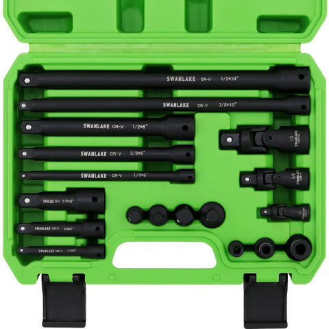 Swanlake 18Pcs Drive Tool Accessory Set Extension Bars Impact Universal Joint Other Hand Tools