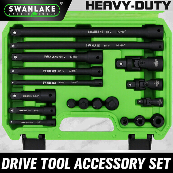 Swanlake 18Pcs Drive Tool Accessory Set Extension Bars Impact Universal Joint Other Hand Tools