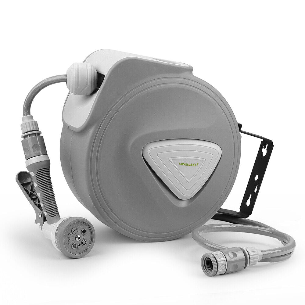 10M Retractable Garden Air Hose Reel Storage Auto Rewind Wall Mounted Grey Hose Reels & Storage