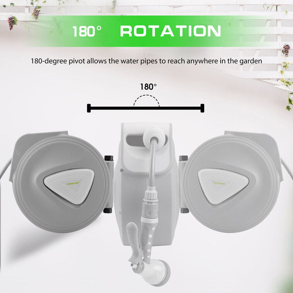 10M Retractable Garden Air Hose Reel Storage Auto Rewind Wall Mounted Grey Hose Reels & Storage