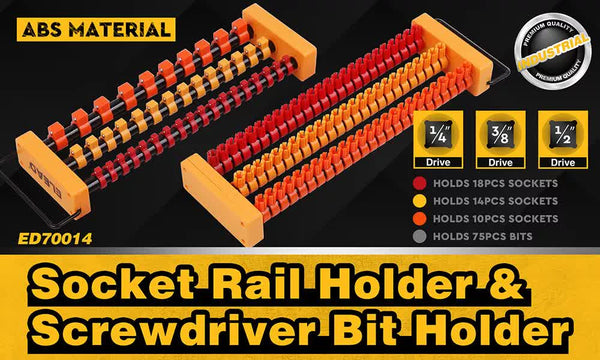 2 Pack Socket Rail & Bit Holder 1/4 3/8 1/2 Drive Portable Abs Organizer Sockets & Socket Sets