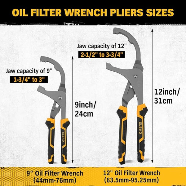 Oil Filter Wrench Set 9" & 12" For Cars Trucks Motorcycles Durable Carbon Steel Ergonomic Grip Easy Access Design Pliers