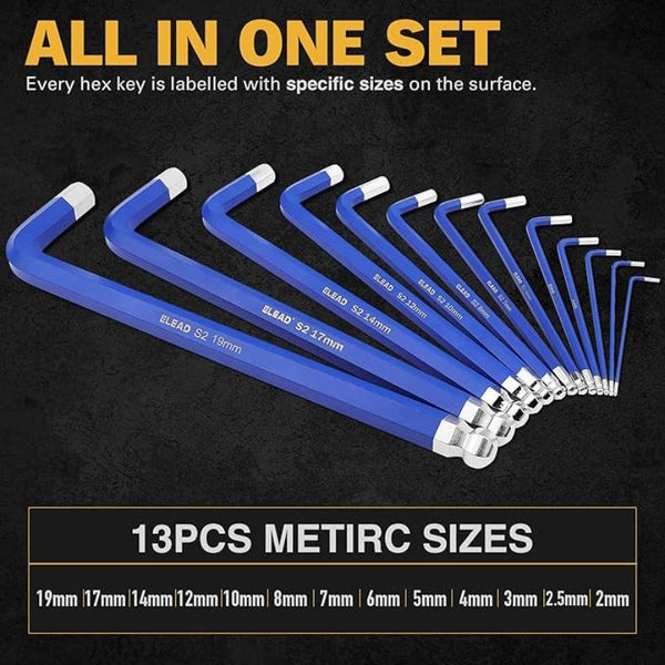 Elead Jumbo Hex Key Allen Wrench Set | 13 Piece Metric 2 19Mm Long Ball End Durable Cr V Automotive Mechanic Furniture Professional Grade Tools Wrench