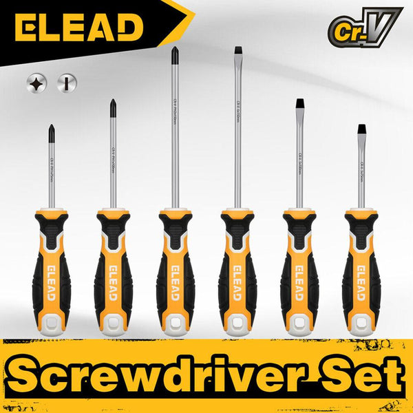 Elead 6Pcs Magnetic Screwdriver Set Phillips Slotted Non Slip Handle Crv Screwdrivers