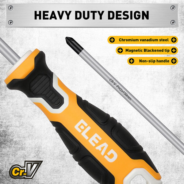 Elead 6Pcs Magnetic Screwdriver Set Phillips Slotted Non Slip Handle Crv Screwdrivers