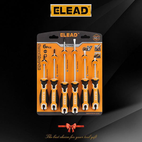 Elead 6Pcs Magnetic Screwdriver Set Phillips Slotted Non Slip Handle Crv Screwdrivers
