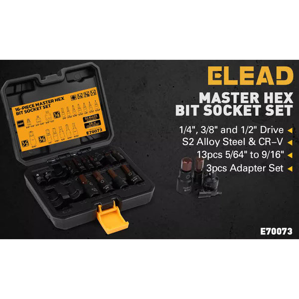 16Pc Sae Hex Bit Impact Socket Set 5/64" 9/16" Allen Adapter Sockets & Socket Sets