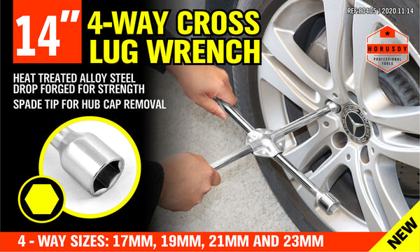 14" Wheel Brace Spanner 4 Way Cross Wrench Car Tyre Nut 17 19 21 23Mm Socket Other Wrenches & Spanners