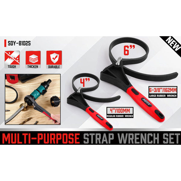 Sedy 2X Rubber Strap Wrench Adjustable Diy Plumber Jars Hose Pipe Oil Filter Opener Strap Wrenches