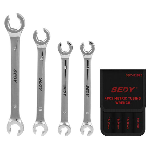 Sedy 4Pc Flare Nut Wrench Set Offset End Spanner Metric Cr V Steel Storage Pouch Wrench Sets