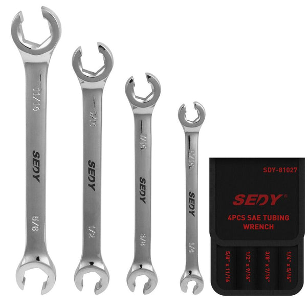 Sedy 4Pc Flare Nut Spanner Set Sae Brake Line Wrench Offset Head Organizer Pouch Other Wrenches & Spanners