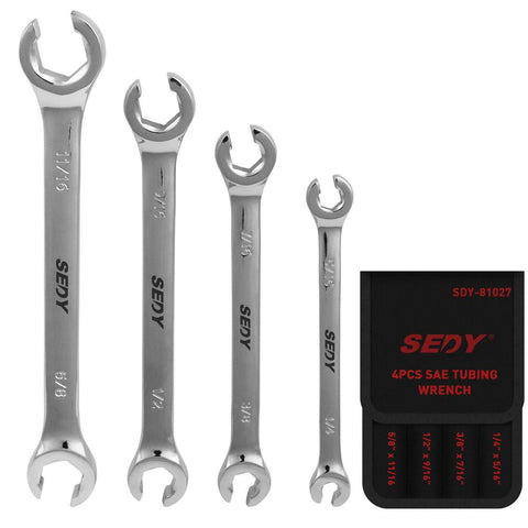Sedy 4Pc Flare Nut Spanner Set Sae Brake Line Wrench Offset Head Organizer Pouch Other Wrenches & Spanners