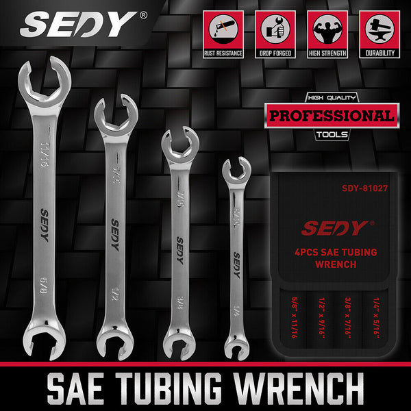 Sedy 4Pc Flare Nut Spanner Set Sae Brake Line Wrench Offset Head Organizer Pouch Other Wrenches & Spanners
