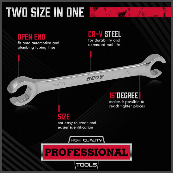 Sedy 4Pc Flare Nut Spanner Set Sae Brake Line Wrench Offset Head Organizer Pouch Other Wrenches & Spanners