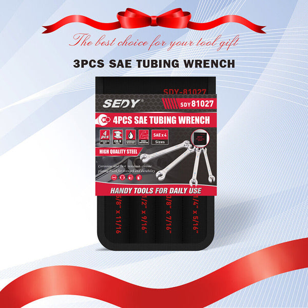 Sedy 4Pc Flare Nut Spanner Set Sae Brake Line Wrench Offset Head Organizer Pouch Other Wrenches & Spanners