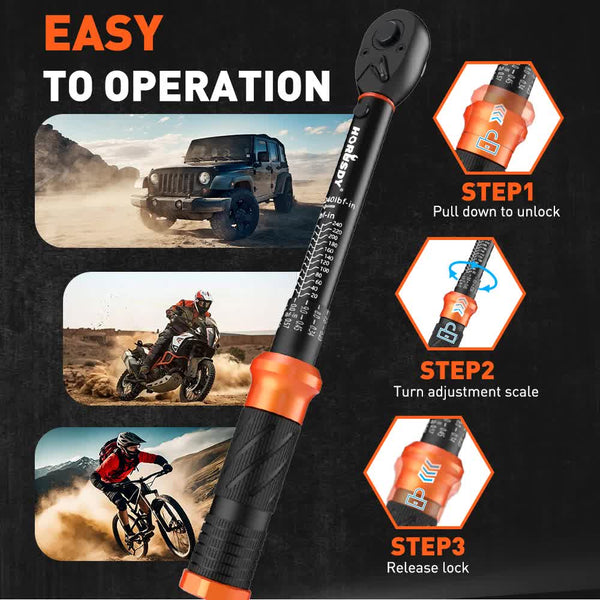 3Pc 1/4" Drive Click Torque Wrench Ratchet Socket Adaptor Extension Workshop Socket Wrenches