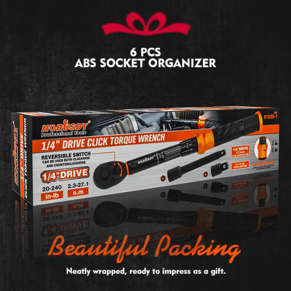 3Pc 1/4" Drive Click Torque Wrench Ratchet Socket Adaptor Extension Workshop Socket Wrenches