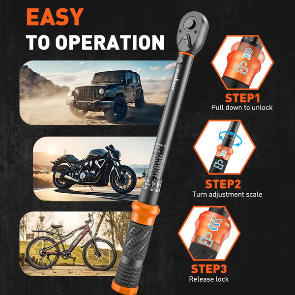 4Pc 3/8" Drive Click Torque Wrench Ratchet Socket Adaptor Extension Workshop Ratchet Wrenches