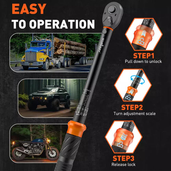 3Pc 1/2" Drive Click Torque Wrench Ratchet Socket Adaptor Extension Workshop Ratchet Wrenches