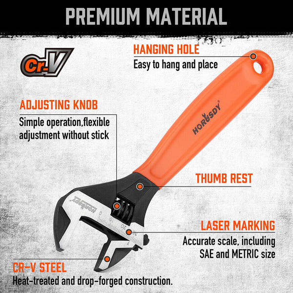 2X Wrench Set 6" 10" Wide Jaw Spanner Cr V Steel Workshop Metric Sae Other Wrenches & Spanners