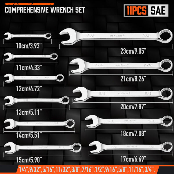 Sedy 11Pcs Imperial Combination Spanner Ring Open End Ended Combo Wrench 12 Point Other Wrenches & Spanners