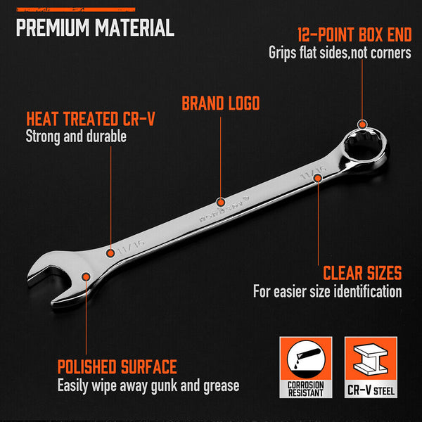 Sedy 11Pcs Imperial Combination Spanner Ring Open End Ended Combo Wrench 12 Point Other Wrenches & Spanners