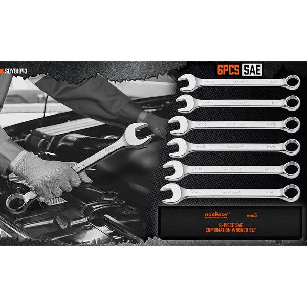 Sedy 6Pc Extra Big Imperial Combination Spanner Ring Open Ended Combo Wrench Work Other Wrenches & Spanners