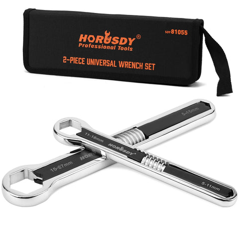 Horusdy 2Pcs Universal Wrench Set Sae & Metric Spanner Hex E Torx Triangle Wrench Sets