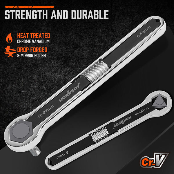 Horusdy 2Pcs Universal Wrench Set Sae & Metric Spanner Hex E Torx Triangle Wrench Sets