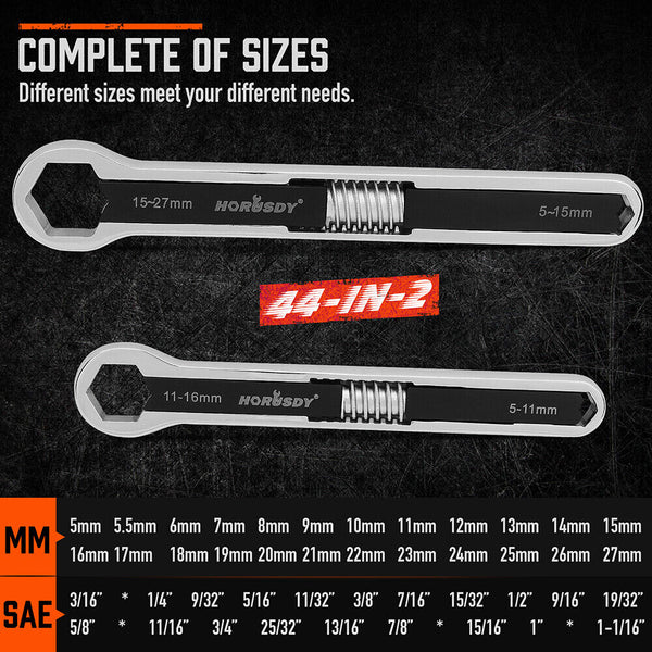 Horusdy 2Pcs Universal Wrench Set Sae & Metric Spanner Hex E Torx Triangle Wrench Sets