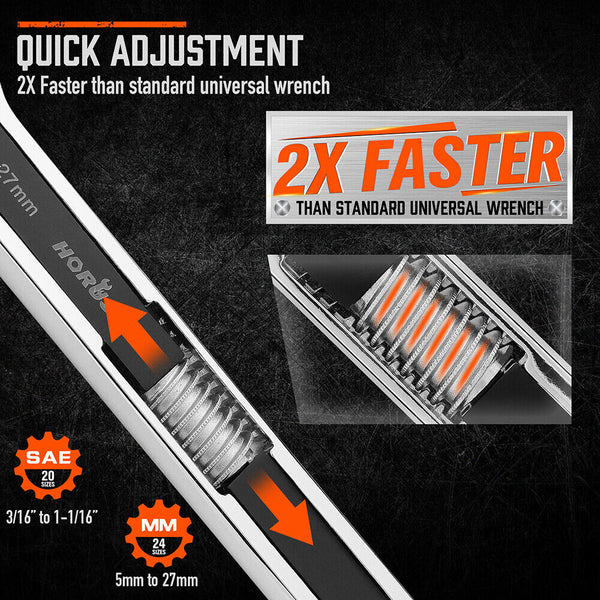 Horusdy 2Pcs Universal Wrench Set Sae & Metric Spanner Hex E Torx Triangle Wrench Sets