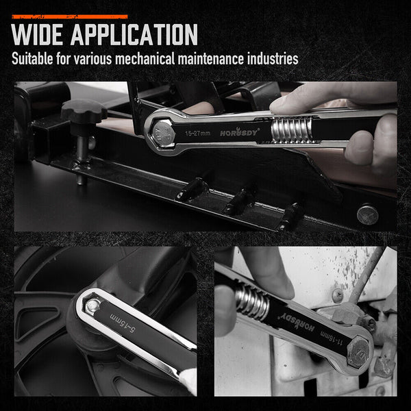 Horusdy 2Pcs Universal Wrench Set Sae & Metric Spanner Hex E Torx Triangle Wrench Sets