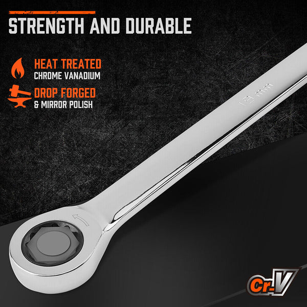 Horusdy 10Pc Extra Long Ratchet Spanner Set Aviation Double End 8 19Mm W/T Pouch Ratchet Wrenches