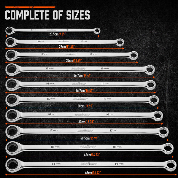 Horusdy 10Pc Extra Long Ratchet Spanner Set Aviation Double End 8 19Mm W/T Pouch Ratchet Wrenches