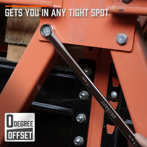 Horusdy 10Pc Extra Long Ratchet Spanner Set Aviation Double End 8 19Mm W/T Pouch Ratchet Wrenches