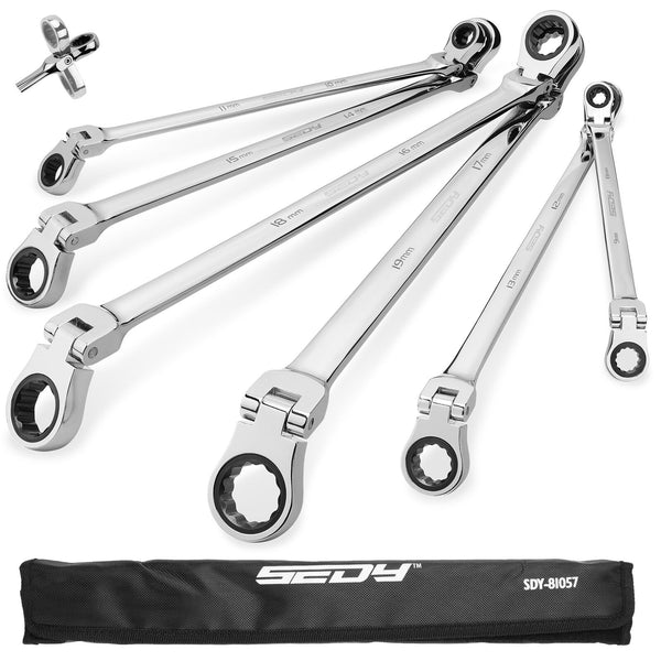 Sedy 6Pcs Extra Long Flex Head Ratchet Spanner Set Double Box End 8 19Mm Ratchet Wrenches