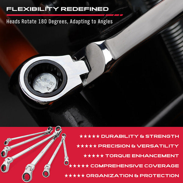 Sedy 6Pcs Extra Long Flex Head Ratchet Spanner Set Double Box End 8 19Mm Ratchet Wrenches