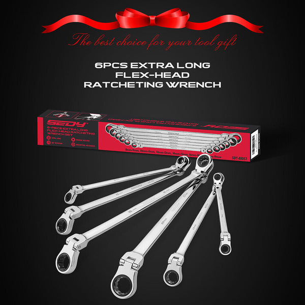 Sedy 6Pcs Extra Long Flex Head Ratchet Spanner Set Double Box End 8 19Mm Ratchet Wrenches