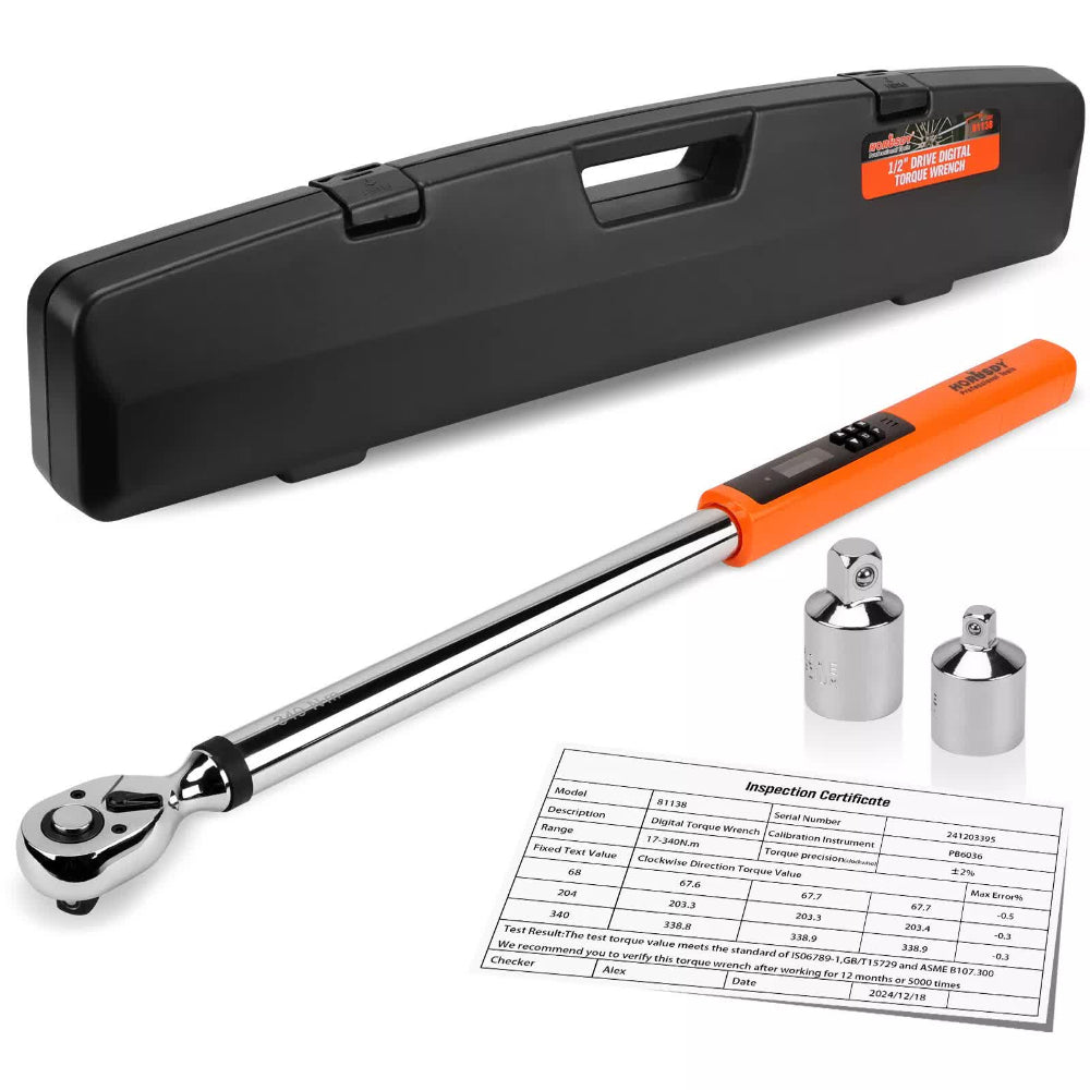 3Pc 1/2" Digital Torque Wrench Set Adjustable 17 340N.M 25 250Ft.Lb Motorcycle Wrench Sets