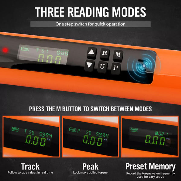 3Pc 1/2" Digital Torque Wrench Set Adjustable 17 340N.M 25 250Ft.Lb Motorcycle Wrench Sets