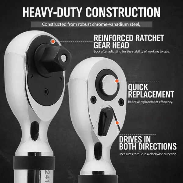 3Pc 1/2" Digital Torque Wrench Set Adjustable 17 340N.M 25 250Ft.Lb Motorcycle Wrench Sets