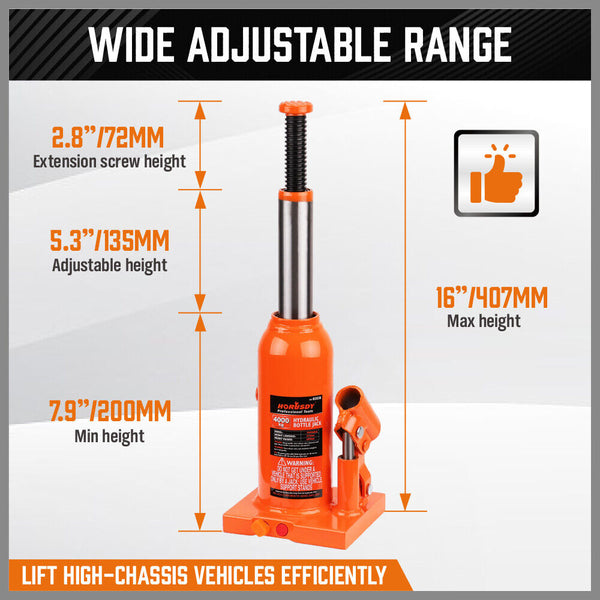 Sedy 4 Ton (8000 Lbs) Hydraulic Bottle Jack Heavy Duty Car Lifter With Safety Valve Jacks & Jack Stands