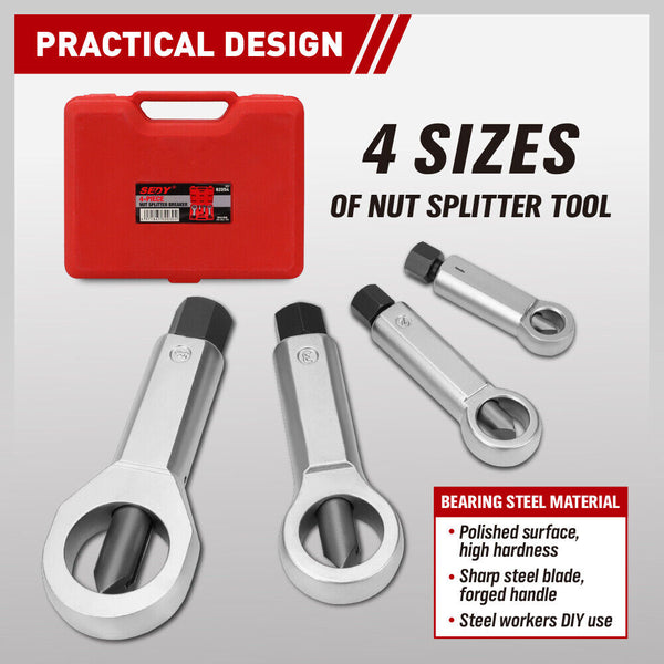 Sedy 4Pcs Metal Nut Splitter Kit Pressure Cracker Remover Extractor Tool Pullers & Extractors